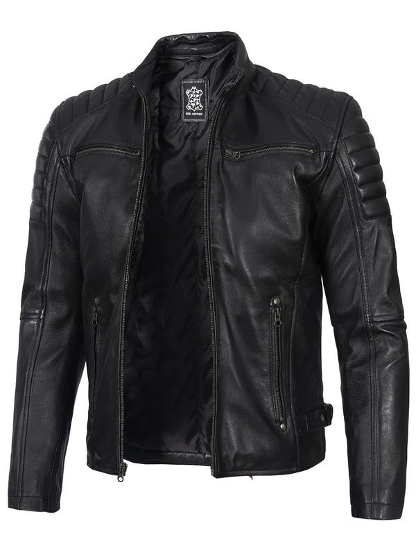 Felix Men's Black Biker Style Leather Jacket